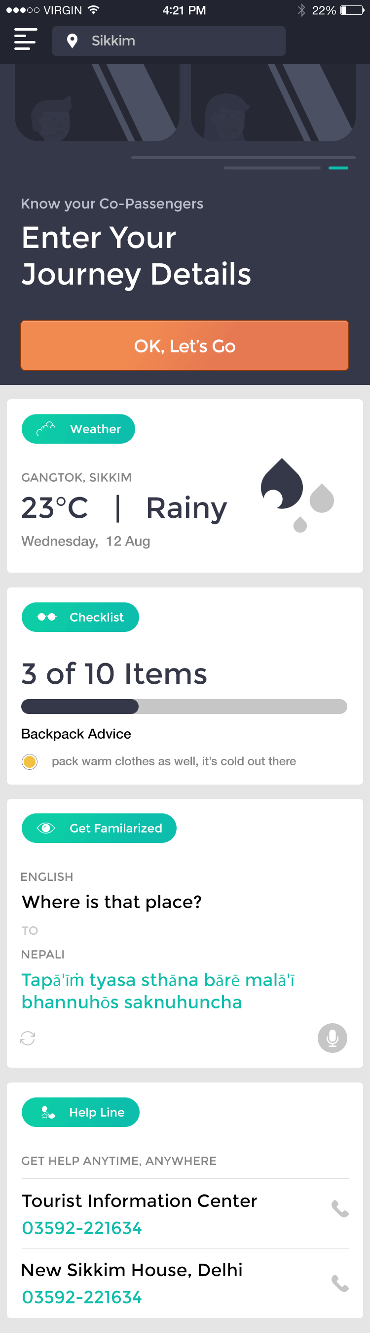 Traveller destination overview